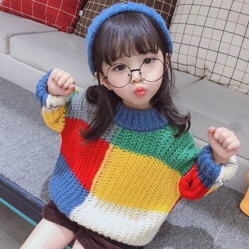 Cute Stylish Long Sleeves Baby Girl Knit Sweater Korean Designer Child Patched Sweater Toddler Girl Winter Top For 2-7 Years