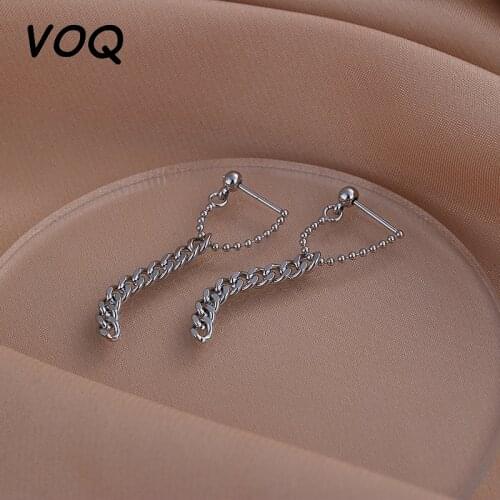 VOQ Korea 925 Sterling Silver Earrings Tassels Fashion Retro Long Earrings Chain Texture Earrings Wholesale Dangling Earrings