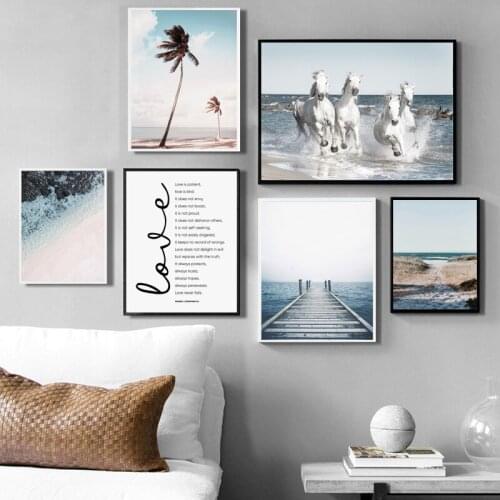Ocean Landscape Wall Art Canvas Poster Nordic Running Horse Print Painting Scandinavian Decoration Picture Home Decor Picture