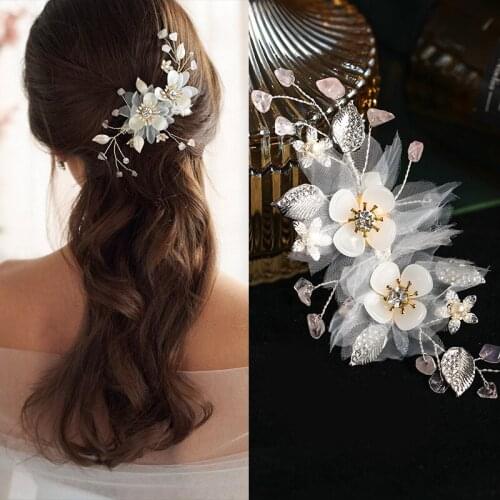 Newly Flower Headgear Bridal Wedding Jewelry Accessories Hair Comb Inserting Comb Woven Leaf Hair Accessories