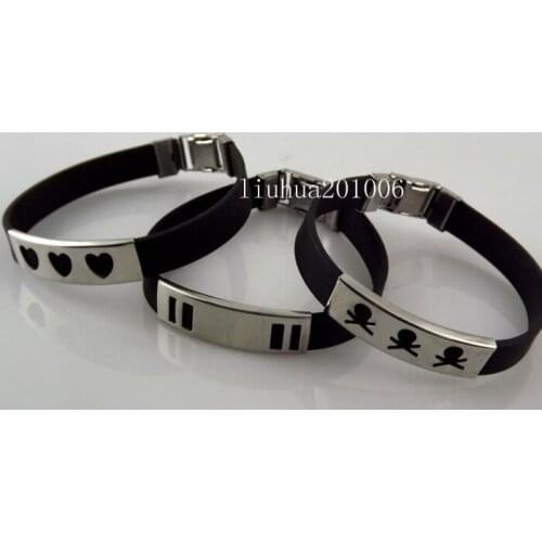 Wholesale 24 pcs Mix Style Black Silicone Bracelet Stainless Steel Buckle Bracelets Free Shipping