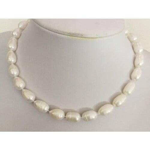 Women Jewelry natural pearl 10mm white oval round baroque freshwater pearl necklace gift 17'' 42cm
