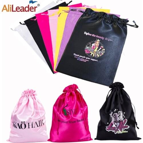 Alileader Hair Extensions Packaging Bags Satin Wig Bags Drawstring Hair Storage And Carrying Bag Silk Wigs Packaging Bags