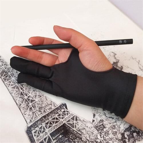 1pc Black 2 Fingers Anti-fouling Gloves Anti Touch Hand Drawing for Sketch Oil Paintings Students Digital Tablet Writing Glove