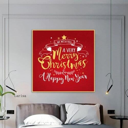 Merry Christmas Posters Happy New Year Wall Art Canvas Paintings Prints Red Picture for Living Room Home Christmas Decor