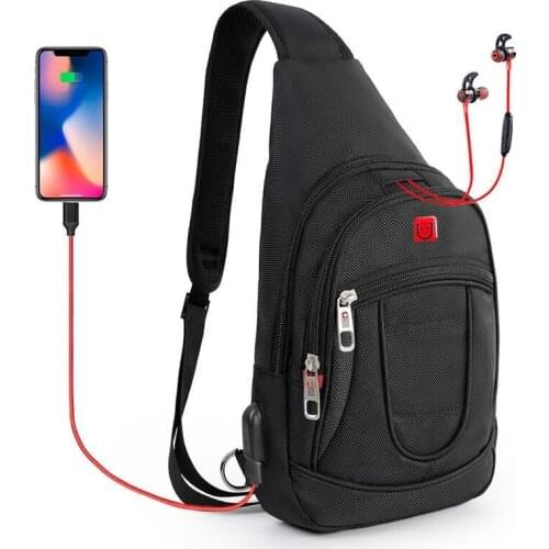 Male Casual Shoulder Bags USB Charging Crossbody Bag Men Anti Theft Chest Bag School Waterproof Short Trip Sports Messengers Bag