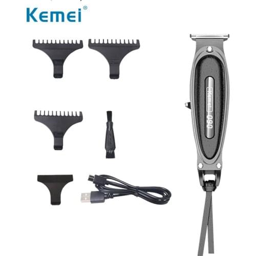 Kemei Professional Pro Cordless Rechargeable LCD Hair Clipper 5W Powerful T-Blade Beard Trimmer Low Noise