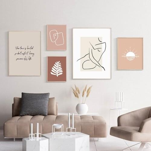 Simple Nordic Morandi color abstract lines, figures, beauty art decorative painting, print canvas living room and dining room