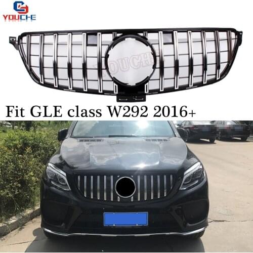 GT R Style Front Hood Grill Grille for Mercedes W292 GLE Class Coupe C292 2016 - 2018 Black / Silver Front Bumper Grille