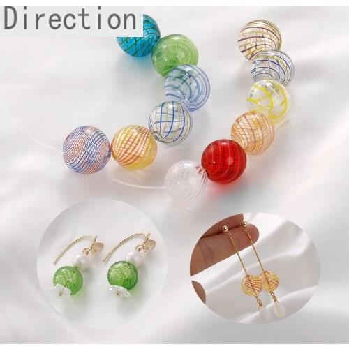 Retro ins wind hand-painted color stripes straight hole glass beads diy earrings necklace bracelet material accessories