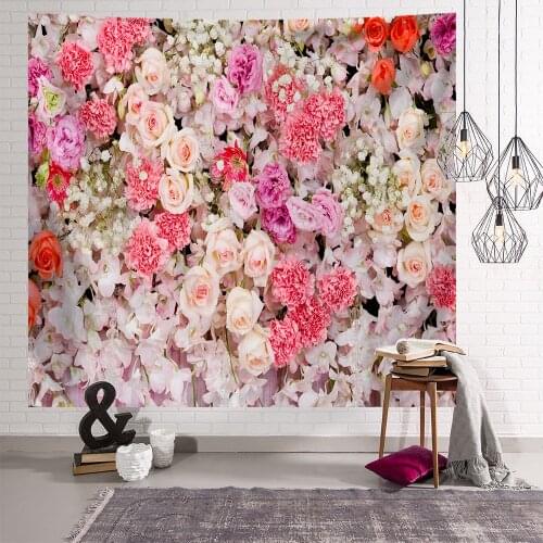 Rose Bush Tapestry Wall Hanging Boho Decor Room Decoration Pink Art Tapiz Pared 3d Mandala Flower Wall Carpet Bohemian Curtains