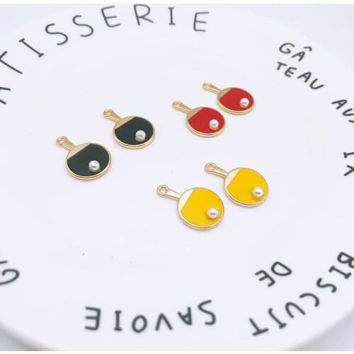 10pcs/lot Table Tennis ball Sport Enamel Charms Fashion Jewelry Accessories fit Earring DIY Making Charms Gold color