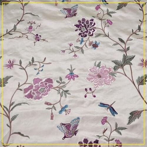 Silk Cotton Satin Embroidered Cloth Chinese Embroidered Silk Dress Cheongsam Pajamas Hanfu Cushion Fabric Butterfly Flowers