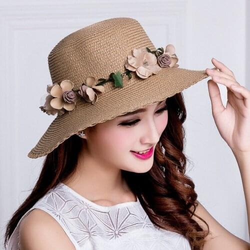 New Korean Hat Sun Shading Spring Summer Anti-ultraviolet Sun Hats Lady Wide Brim Visor Garland Cool Beach Cap Wholesale H030