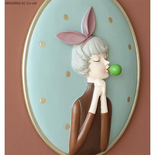 Nordic Bubblegum Girl Home Wall Decoration Pendant Creative TV Background Wall Pendant Restaurant Bedroom Wall Decoration