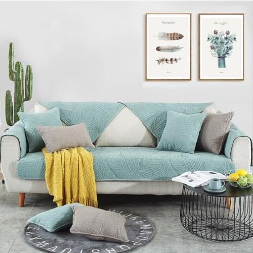 Modern Leaves Embroidery Sofa Cover Cotton Slip-Resistant Sofa Towel Chair Covers Mats Living/Drawing Room L-Shaped