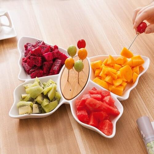 Fruit plate home simple ceramic fruit plate Japanese style grid melon seed plate dried fruit plate snack plate LB031209