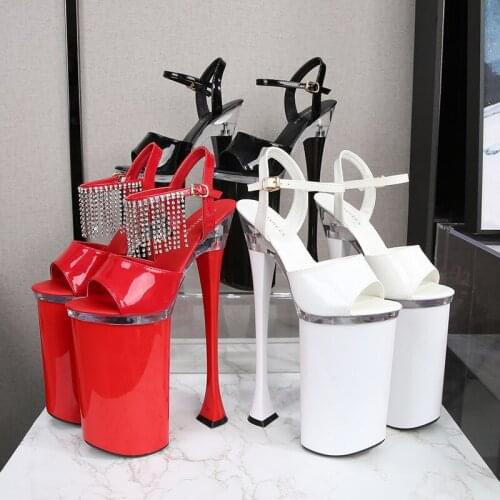 HOKSVZY 26CM Sexy Nightclub Super High Heels Sandals Female Model Catwalk Pole Dance Shoes Waterproof Rhinestone Shoes LFD