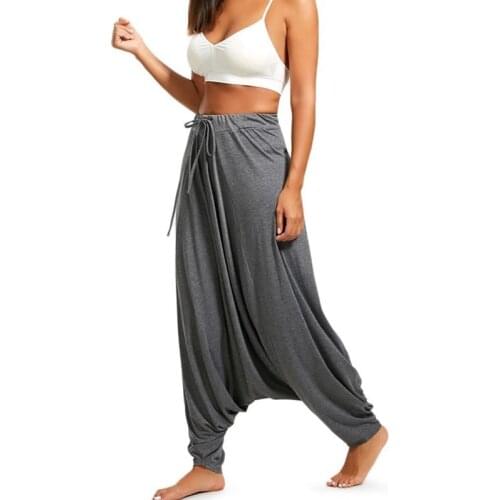 Women Drop Crotch Baggy Harem Pants With Drawstring Casual Loose Plus Size Full Length Pants Hippie Balloon Pants Trouser S-2XL