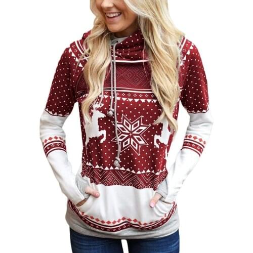 Christmas Pattern Print Finger Pocket Hoodies Ladies Casual Thin Slim Hoodies Women Snowflake Elk Printed Zipper Sweatshirt Tops