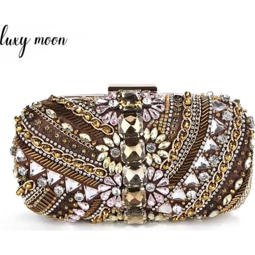 Women Cluthes handmade beaded Crystal evening bags fashion diamond purse and handbags vintage wedding bride mini handbag