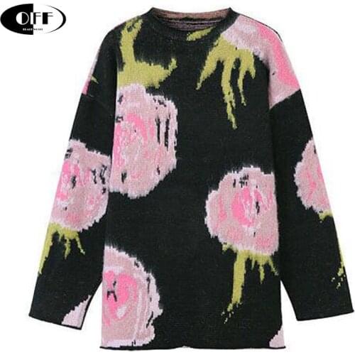 Designer Aesthetic Autumn Winter Sweaters Flower Long Sleeve Loose O-Neck Vintage Casual Women Knitted Pullovers Lady Tops Femme