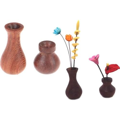 1:12 Dollhouse Miniatures Wood Vase Model Doll House Accessories Decorative Toy