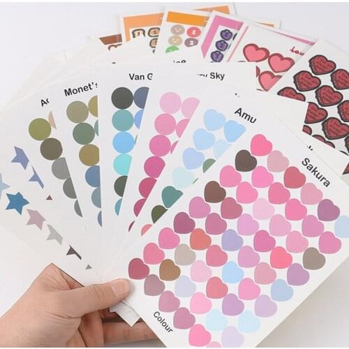 1 Sheet Cute Colorful Heart Sticker Kawaii Round Decorative Sticker DIY Sticker Diary Scrapbooking Label Stationery