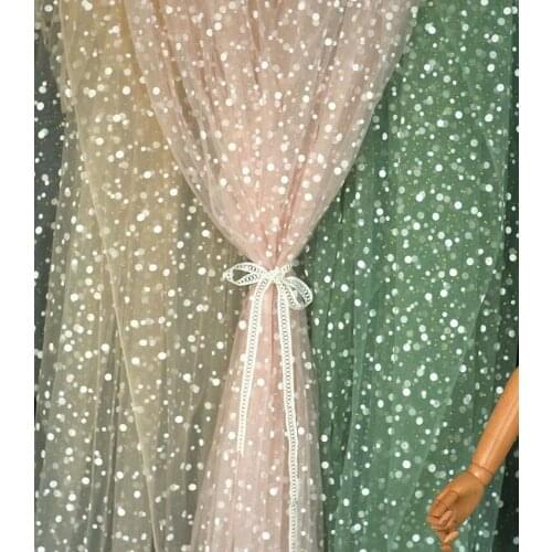 1 Meter soft Gold Dot Polka Printed Lace Fabric Tulle Summer African Fabric For Dress Curtains Sewing Net French Fabric Craft