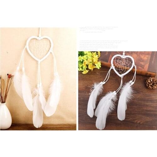 1PC New Heart Dream Catcher Wind Chime Home Decoration Accessories Circular Net With Feather Hanging Decor Ornament MJ 006