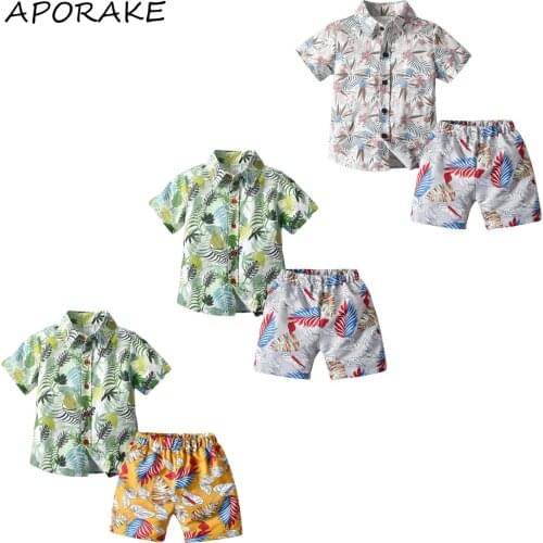2021 0-6Y Gentleman Kids Baby Boy Clothes Set Leaves Print Short Sleeve Shirt Top+Shorts Casual Summer Outfits 2pcs For Toddlers
