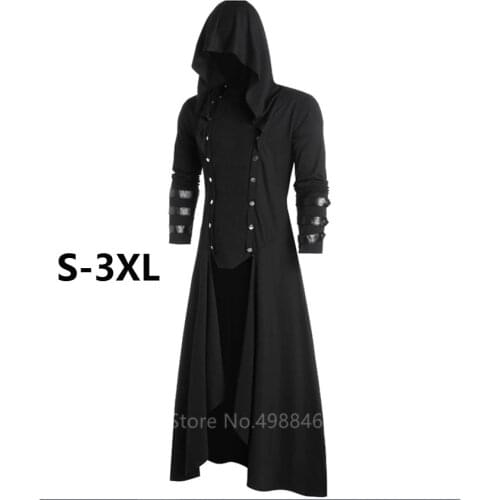 2021 Halloween Cosplay Costumes for Women Men Adult Fashion Gothic Evening Dress Black Anime Trench Coat with Hood Knight Prince