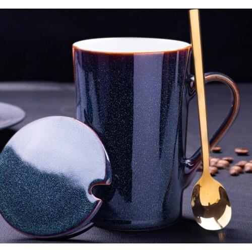 400ML Retro Ceramic Coffee Cup for Women and Men Creative European Household Mug With Lid Spoon Coffee Milk Cup