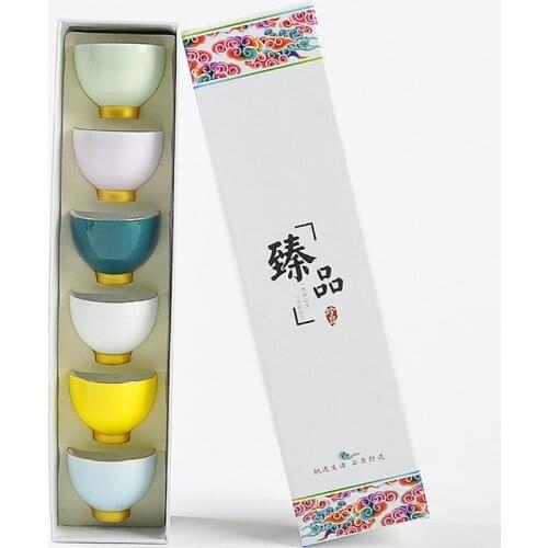 6pcs/set Chinese Teacup Ceramic Cup Handmade Colorful Kung Fu Tea Cup Rainbow Personal Enjoy Tea Set For Gift