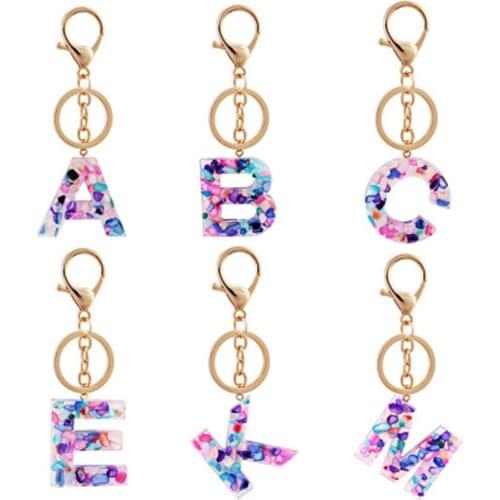 A-Z Initial Keychains Keyrings For Women Men Acrylic Letter Glitter Resin Key Ring Couple Key Chain Bag Charm Gift Accessories