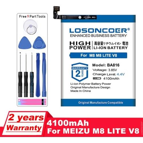LOSONCOER 4100mAh BA816 Replacement Battery For Meizu M8 M8 Lite V8 M816Q Smart Phone Batteries