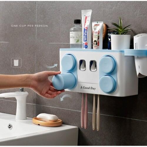 Distributeur dentifrice Toothbrush holder wall-mounted automatic toothpaste dispenser storage rack bathroom accessories squeezer