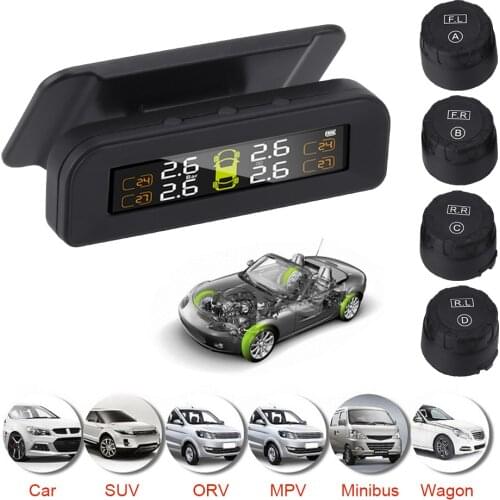 Car Tire Pressure Alarm Monitor System Tyre Pressure Temperature Warning Solar Power TPMS Auto Security Alarm Systems