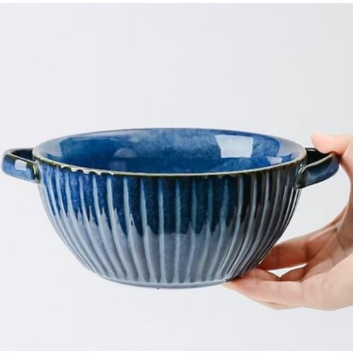 Binaural Soup Bowl Household Large Instant Noodle Bowl Creative Personality Simple European Ceramic Bowl Large Bowl Ramen Bowl