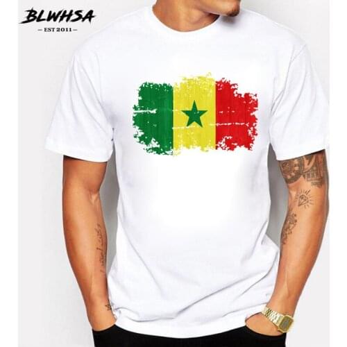 BLWHSA Senegal Flag Nostalgic Style Men T Shirt O-neck Casual T-shirt for Men Short Sleeve Tops Senegal 100% Cotton Tee
