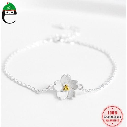 Elfoplatasi Genuine Fashion 925 Sterling Silver Sweet Cute Flower Bracelet For Women Sterling Silver 925 Jewelry Gift DS2558