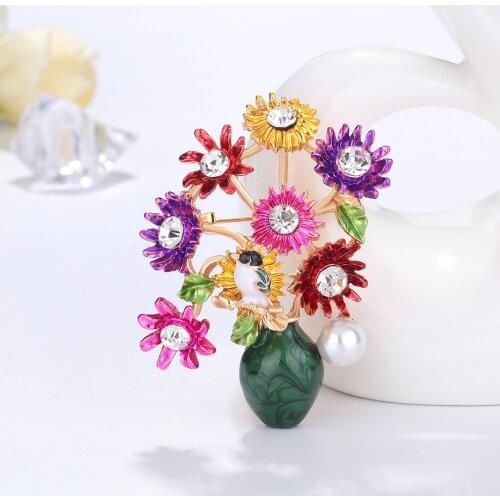 Enamel Flower Brooches For Women Weddings Banquet Party Brooch Pins Gifts