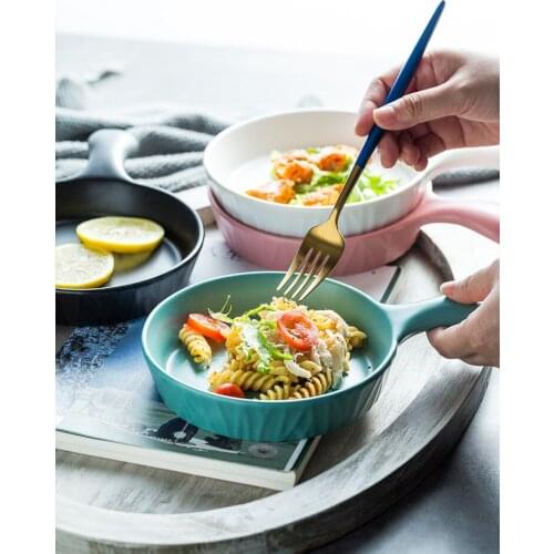 European Ceramic Handle Plate Matte Western Steak Pasta Plates Porcelain Fruit Salad Pizza Bakeware Dishes Food Tray Dinnerware