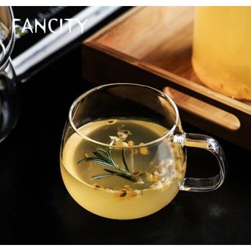 FANCITY Glass Kung Fu tea set teacup with a small water cup Japanese-style heat-resistant single cup transparent flower cup tea