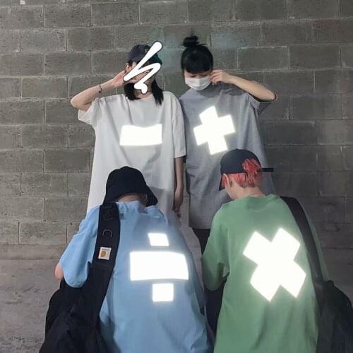 Hip Hop T Shirt Men Women High Quality Casual Cotton Reflective High Street T-shirt Top Tees Half Sleeve Couple T-shirt