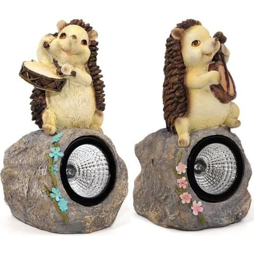 Lawn Solar Energy Waterproof Spotlight Resin Ornaments Hedgehog 15.5x14x23cm Musical Animal Figurines For Outdoor Garden