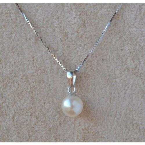 Perfect Round Pearl Silvers Necklace,AAA 6.5-7MM Freshwater Pearl Necklace,Single White Pearl Jewellery,Wedding Brithday Gift