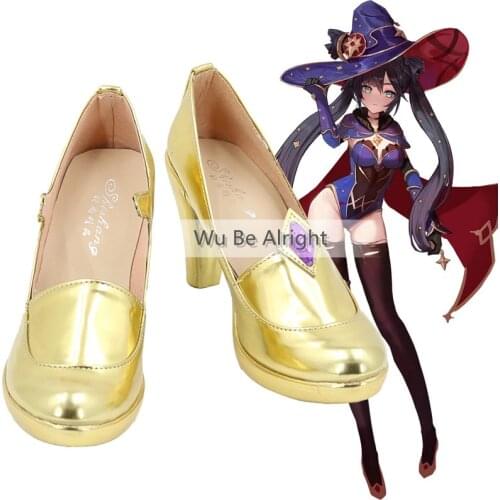 Game Genshin Impact Cosplay Mona Shoes Genshin Impact Mona Cute Sexy Cosplay Mona Megistus Cosplay Hairs Purple Twin Tail Wig