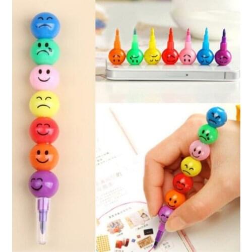 Sugar-Coated Haws Cartoon Smile Graffiti Pen 7 Colors Crayons Wax Crayon Creative Stationery Gifts for Kids