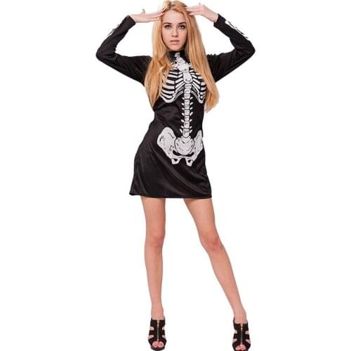 Halloween Costume Party Family And Friends Gathering Horror Role-playing Female Skeleton Lady Short Skirt Stage Costume Set